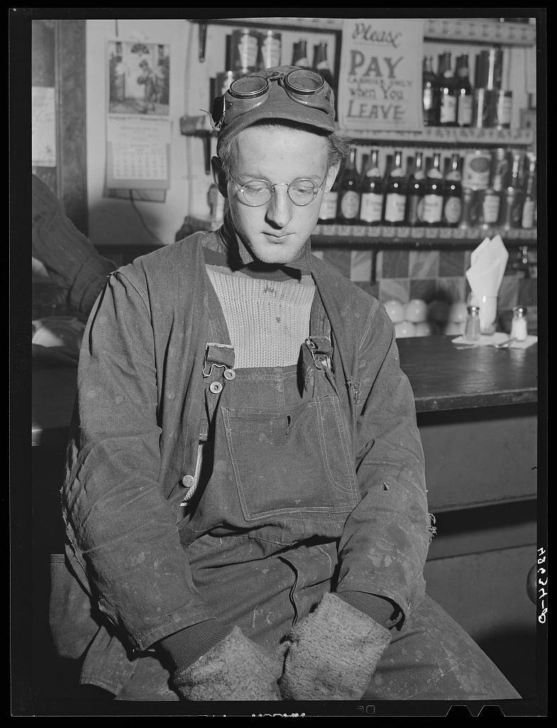 Portrait of a shipyard worker in Bath, Maine, looking directly into the camera