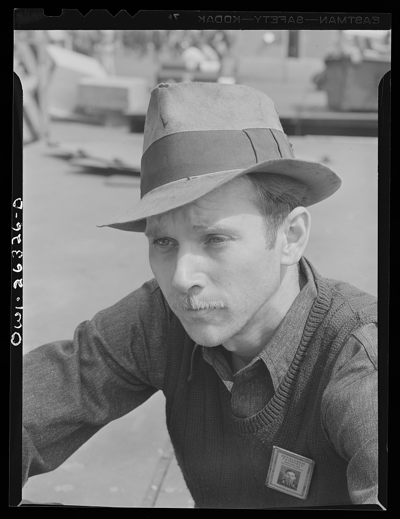 Close portrait of a shipyard worker at Bethlehem-Fairfield shipyards, Baltimore