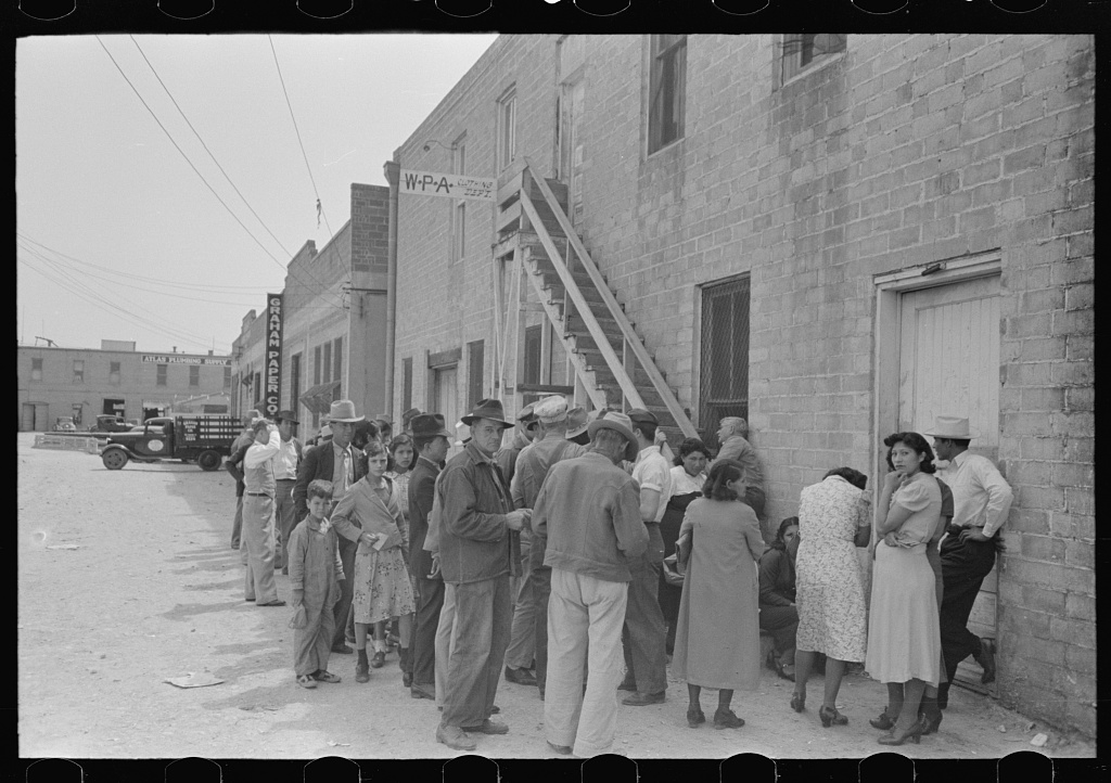 A crowd of people waiting at the WPA clothing department in San Antonio, Texas